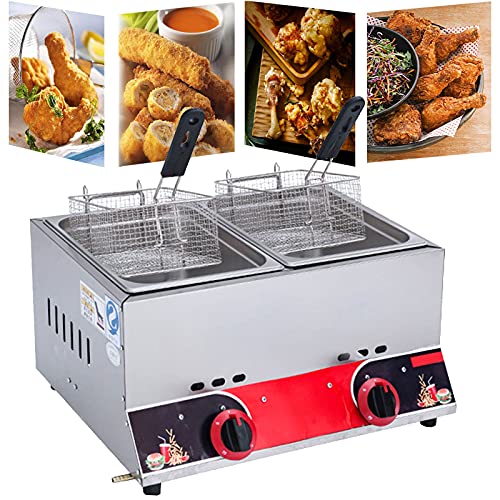 Gewerbliche Fritteuse Gas, Dual 11L Edelstahl-Arbeitsplatte LPG mit einstellbarer Feuerkraft und leicht zu reinigendem Design von Generic