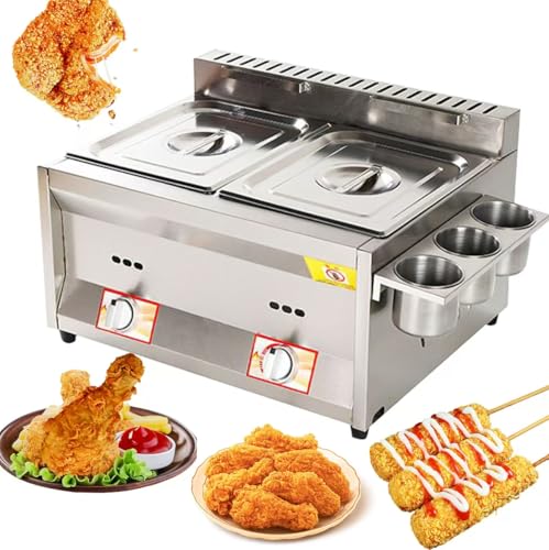 Gewerbliche Fritteuse Gas - Große Kapazität 10L + 10L LPG Edelstahl Arbeitsplatte Dual mit einstellbarer Feuerkraft und leicht zu reinigendem Design von Generic
