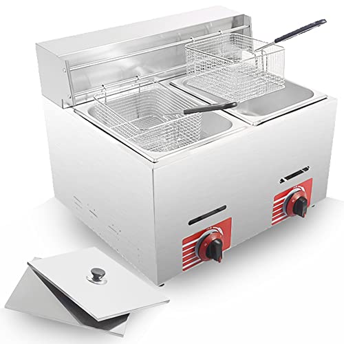 Gewerbliche Fritteuse Lpg Gas mit 10L * 2 Korb und Deckel Edelstahl Arbeitsplatte Propan-Lpgpropan (LPG) mit Metallrohr Home Kitchen von Generic