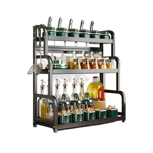 Gewürzregal for die Arbeitsplatte, mit Messerhalter, Schutz und 4 Haken, Küchenaufbewahrung aus Kohlenstoffstahl, for die Installation müssen Keine Löcher gebohrt Werden(40cm) von Generic