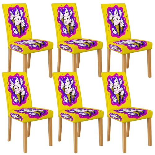 Ghost Ice Cream Stuhlhussen für Esszimmerstühle, abnehmbare Stretch-Spandex-Schonbezüge, waschbar, lustiger Sitzschutz, verspielte dekorative Stuhlbezüge für Halloween-Küche, 6 Stück von Generic