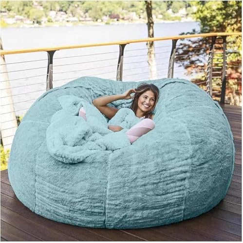 Giant Bean Bag Chair No Filler Kunstpelz Lazy Sofa Cover Große Liege Waschbarer Jumbo Sitzsack, Blue, 6FT von Generic