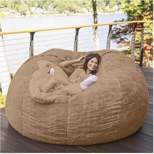 Giant Bean Bag Chair No Filler Kunstpelz Lazy Sofa Cover Große Liege Waschbarer Jumbo Sitzsack, Brown, 5FT von Generic