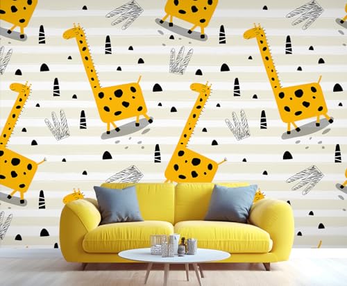 Giraffen Wandtapete Süße Cartoon Giraffe Jungen Tapete Streifen Tapete Pfotenabdruck Wandpapier für Kinderzimmer Schlafzimmer Wohnzimmer Sofa Fernseher Hintergrund Großes Wandbild Poster von Generic