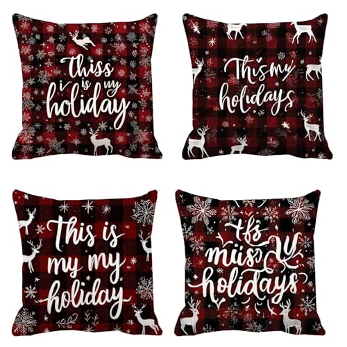 Gitter Outdoor Kissen 60x60 4er Set Kissenbezug Weihnachten Dekokissen Couchkissen Leinen Kopfkissen Kissen Sofa Pillow Case Zierkissenbezüge, Atmungsaktiv Cushion Cover, Moderne Zuhause Deko t-136 von Generic