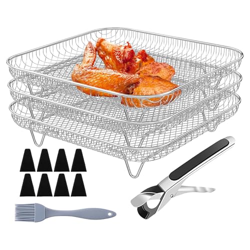 Gitter für Fritteuse, ohne Öl, quadratisch, 20 cm, Abtropfgitter, quadratisch, antihaftbeschichtet, Edelstahl, 13-teilig, stapelbar, für Küche, Ofen, Toast, Fleisch von Generic