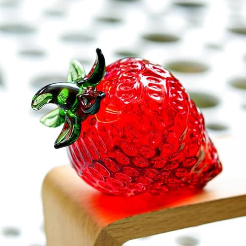 Glas, rote Erdbeere, Kristall, Obst, Sammlerstück, Kunst, Glas, Miniatur-Ornament, Tischplatte, Schreibtisch, Briefbeschwerer, Glas, Heimdekoration (Glasblätter) von Generic
