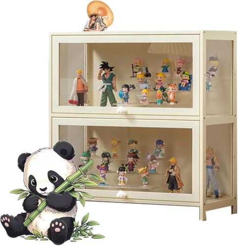 Glas Acryl vitrine, Glasvitrine, Wohnzimmer Vitrine, Vitrine, widerstandsfähig, versiegelt und staubdicht Struktur, geeignet für Verschiedene Szenarien,N(Size:73x60x33cm(2 Tier),Color:Cream B) von Generic
