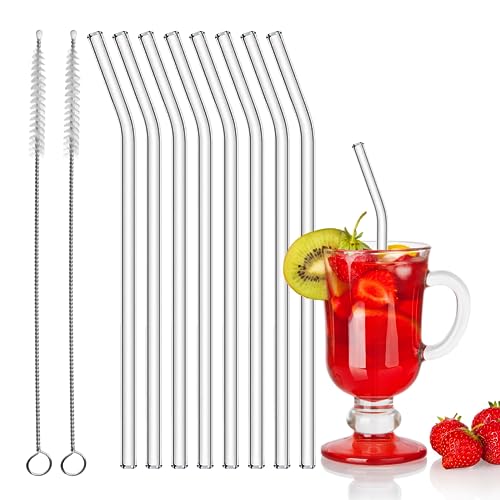 Wiederverwendbare Glasstrohhalme, 8 Stück 20 cm Glas Trinkhalme Gebogen Cocktail Strohhalme Glasstrohhalme Transparent Glastrinkhalme mit 2 Reinigungsbürsten für Cocktails, Smoothie und Säfte Wiederverwendbare Glasstrohhalme, 8 Stück 20 cm Glas Trinkhalme Gebogen Cocktail Strohhalme Glasstrohhalme Transparent Glastrinkhalme mit 2 Reinigungsbürsten für Cocktails, Smoothie und Säfte von Generic