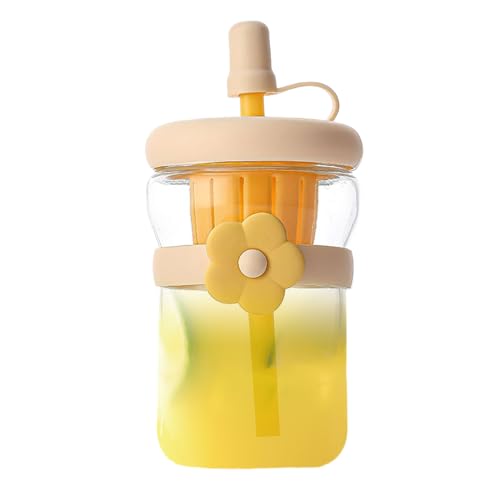 Glas Trinkflasche - 500 ml durchsichtige Trinkflasche Wasserbecher - Leckgetränk Feste Trinkgeschirr Mit Silikonstrohhalm Wiederverwendbar | Für Tee Saft Kalte Getränke Reise Fitnessstudio Sport Home Glas Trinkflasche - 500 ml durchsichtige Trinkflasche Wasserbecher - Leckgetränk Feste Trinkgeschirr Mit Silikonstrohhalm Wiederverwendbar | Für Tee Saft Kalte Getränke Reise Fitnessstudio Sport Home von Generic