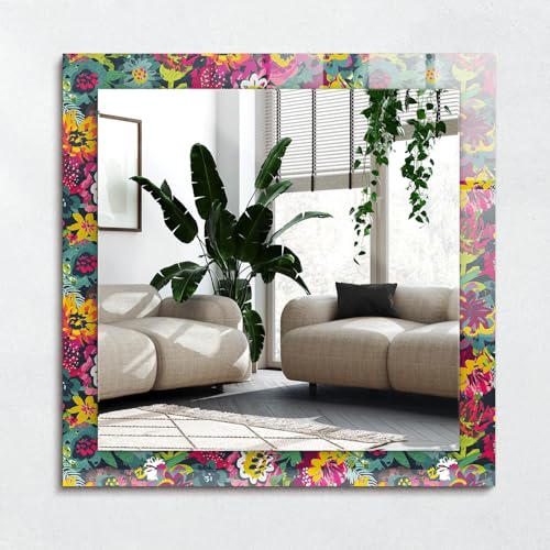 Glasdesign Spiegel 60x60cm | Farbdruck auf Rahmen | Perfekte Kombination aus Stil und Funktion - Bunte Blumenmuster von Generic