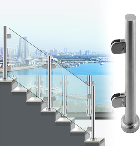 Glasgeländerpfosten, Treppenhaus, Glasgeländerpfosten, Zaungeländer, Verbindungspfosten, Rundrohr, Metallglasscheiben, Stützhalter, Säule Mit Komplettem Kit, Silver-end Post, 100cm(39.4") von Generic