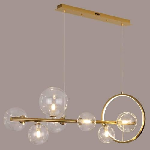 Glaskugeln Kronleuchter Lange Lineare Kücheninsel Pendelleuchte Klarglas Decke Hängelampe Mit Led-Ring Verstellbare Glaskugel Mehrkopf-kronleuchter Für Wohnzimmer Esszimmer, Gold, 6-Head Glaskugeln Kronleuchter Lange Lineare Kücheninsel Pendelleuchte Klarglas Decke Hängelampe Mit Led-Ring Verstellbare Glaskugel Mehrkopf-kronleuchter Für Wohnzimmer Esszimmer, Gold, 6-Head von Generic