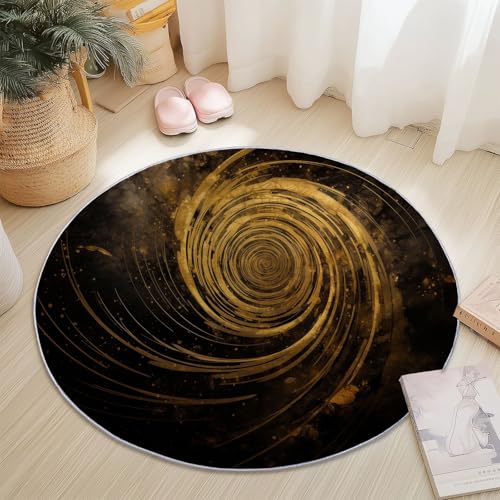 Gold Schwarz Rund Teppich Wohnzimmer, Abstrakte Retro-Spirallinien, 120 cm Großer Weich Kurzflor Teppich Waschbarer rutschfest Teppiche für Esszimmer Küchen Schlafzimmer Studie Heimbüro von Generic