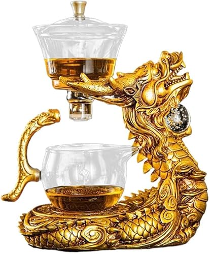 Golden Dragon Magnetische Teekanne - Lazy Kung Fu Glas Teeset - Halbautomatische Hitzebeständige Anti-verbrühungs-teekanne Aus Glas Für Losen Tee Und Blütentee, Gold von Generic