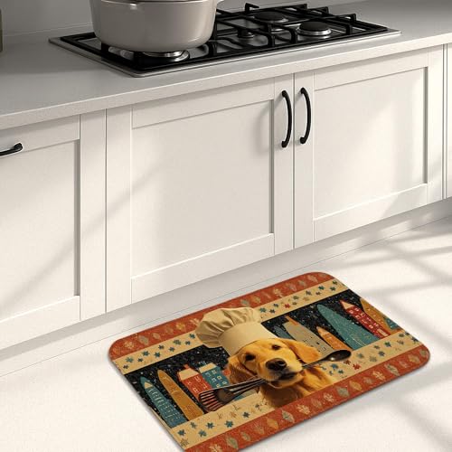 Golden Retriever Küchenmatten für Boden, Chefkoch, Hund, Vintage, rustikal, weich, gepolstert, rutschfest, waschbar, Teppiche für Küchenspüle, Waschküche, Badezimmer, 40,6 x 61 cm Golden Retriever Küchenmatten für Boden, Chefkoch, Hund, Vintage, rustikal, weich, gepolstert, rutschfest, waschbar, Teppiche für Küchenspüle, Waschküche, Badezimmer, 40,6 x 61 cm von Generic
