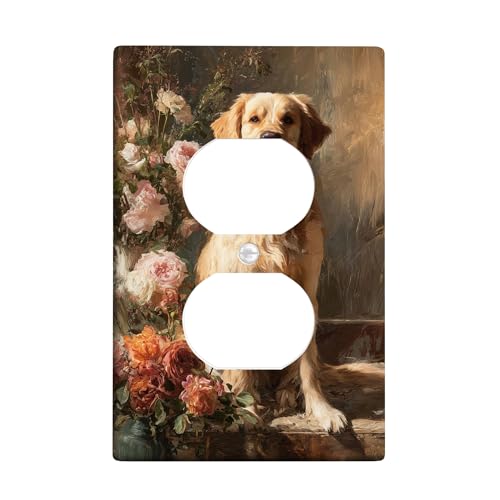Golden Retriever Lichtschalter-Abdeckplatte/Steckdosenabdeckungen, Blumen-Design für Heimdekoration, Vintage-Stil, perfekt für Tierliebhaber, Thermoplast, Standardgröße, Einzel-Duplex-Steckdose Golden Retriever Lichtschalter-Abdeckplatte/Steckdosenabdeckungen, Blumen-Design für Heimdekoration, Vintage-Stil, perfekt für Tierliebhaber, Thermoplast, Standardgröße, Einzel-Duplex-Steckdose von Generic