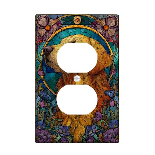Golden Retriever Lichtschalter-Abdeckplatte/Steckdosenabdeckungen, buntes Blumen-Design für Heimdekoration, Buntglas-Stil, Standardgröße, Einzel-Duplex-Steckdose von Generic