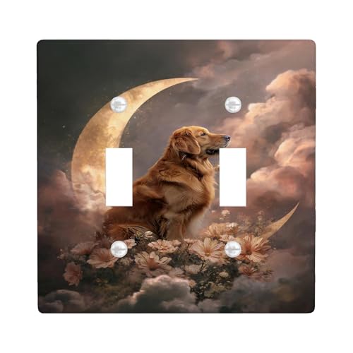 Golden Retriever Lichtschalter-Abdeckplatten/Steckdosenabdeckungen, Mondlicht-Blumen-Design für Wandakzente, Thermoplastische Wandplatten, Standardgröße Doppelknebel von Generic