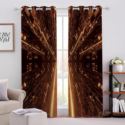 Goldene Kettenstrahlung Thermovorhang H138 X B117cm Abstrakt 3D Gardinen Wohnzimmer Blickdicht Vorhange verdunkelung kälteschutz für Wohnzimmer Schlafzimmer Balkon kinderzimmer 2er Pack von Generic