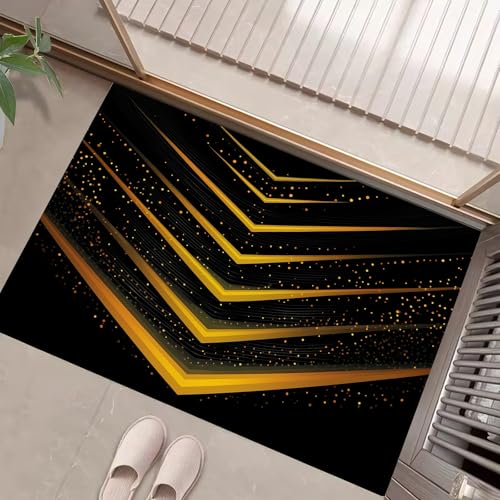 Goldene Linien Fußmatte - rutschfeste Schmutzfangmatte Schwarz Für Innen, Fußabtreter Moderner Minimalistischer Stil Für Flur, Eingangsbereich & Überdachten Außenbereich - 45 X 75 cm von Generic
