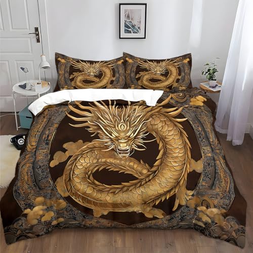 Goldener Reliefdrache Bettwäsche-Sets 135x200 cm Gold Bettwäsche Jungen Mädchen Weich Atmungsaktiv Microfaser Betten Set mit Reißverschluss Goldener Reliefdrache Bettwäsche-Sets 135x200 cm Gold Bettwäsche Jungen Mädchen Weich Atmungsaktiv Microfaser Betten Set mit Reißverschluss von Generic