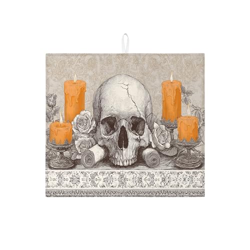 Gotische Abtropfmatten für Küchentheke, Vintage-Totenkopf-Kerzen, saugfähiges Abtropfgestell, gruselige Mikrofaser-Abtropfmatte für Halloween-Dekoration, 40,6 x 45,7 cm Gotische Abtropfmatten für Küchentheke, Vintage-Totenkopf-Kerzen, saugfähiges Abtropfgestell, gruselige Mikrofaser-Abtropfmatte für Halloween-Dekoration, 40,6 x 45,7 cm von Generic