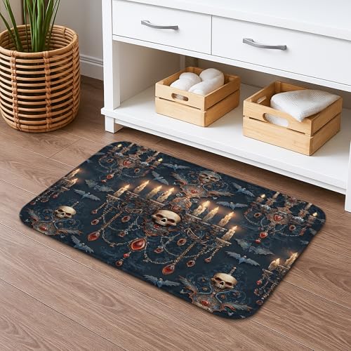 Gotische Kronleuchter-Badematte, schnell trocknend, Totenkopf- und Kerzenmuster, saugfähig, rutschfest, Halloween-Flanell, waschbar, Badteppiche für Badezimmer, Dekoration, 40,6 x 61 cm Gotische Kronleuchter-Badematte, schnell trocknend, Totenkopf- und Kerzenmuster, saugfähig, rutschfest, Halloween-Flanell, waschbar, Badteppiche für Badezimmer, Dekoration, 40,6 x 61 cm von Generic