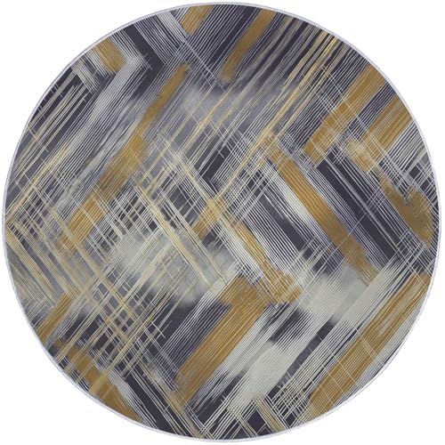 Grau Gold Rund Teppich Wohnzimmer, Abstrakt Geometrisch Diagonale Linien, 200 cm Großer Weich Kurzflor Teppich Waschbarer Teppiche rutschfest Teppiche für Esszimmer Küchen Schlafzimmer Studie Heimbüro Grau Gold Rund Teppich Wohnzimmer, Abstrakt Geometrisch Diagonale Linien, 200 cm Großer Weich Kurzflor Teppich Waschbarer Teppiche rutschfest Teppiche für Esszimmer Küchen Schlafzimmer Studie Heimbüro von Generic