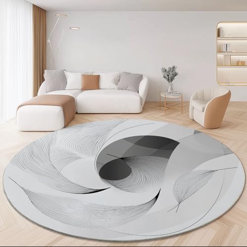 Grau Teppich Rund 90 cm Minimalismus Linien Unregelmäßigkeit Moderner rutschfest Teppiche Runder Waschbar Rund Teppiche Kurzflor Weich Runder Teppich for Wohnzimmer Schlafzimmer Kinderzimmer von Generic