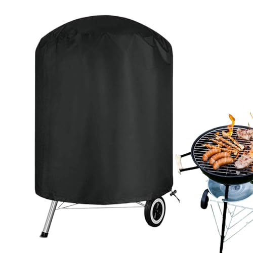 Grillabdeckung für Grill, wasserdicht, Staubschutz für Holzkohlegrill, rund, mit verstellbarem Riemen, schwarzer Stoff für Außenbereich, Terrasse, von Generic