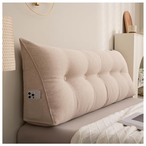 Große Linen Daybed Kopfteil Kissen Abnehmbare Abdeckung Rückenlehne Unterstützung für Bett Sofa Stuhl,Khaki,150x50x20cm von Generic