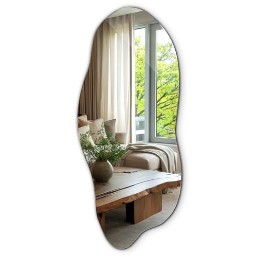 Große Spiegel Organische Form 45x100 cm Moderner Stil für Badezimmer Esszimmer Eingang Asymmetrischer Rahmenlos Minimalistisch Wanddekoration Vertikaler oder Horizontaler Wellenförmig zum Aufhängen von Generic