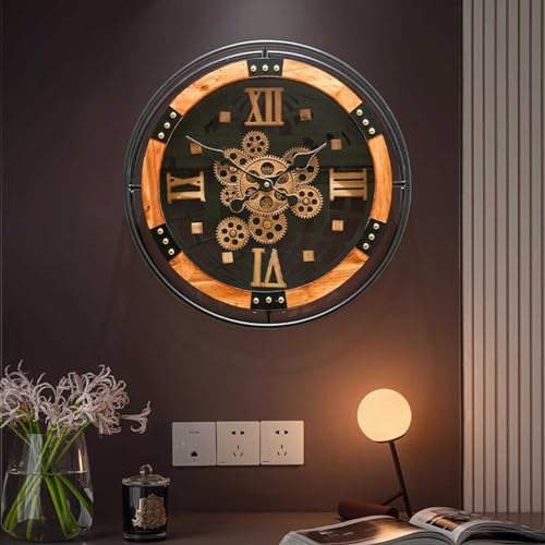 Große Wanduhr mit beweglichen Zahnrädern für die Wohnzimmerdekoration, 18 Zoll, leise, Nicht tickende Wanduhren mit römischen Ziffern, batteriebetrieben, runde Holzuhr, dekorativ für Küche, Zuhau Große Wanduhr mit beweglichen Zahnrädern für die Wohnzimmerdekoration, 18 Zoll, leise, Nicht tickende Wanduhren mit römischen Ziffern, batteriebetrieben, runde Holzuhr, dekorativ für Küche, Zuhau von Generic