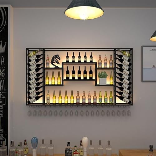 Große Weinregale Barregale Spirituosenregal Wandmontage mit LED-Licht Hängender Weinglashalter für die Aufbewahrung von Spirituosenflaschen für die Heimbar Esszimmer Küche (200 cm / 78,7 Zol Große Weinregale Barregale Spirituosenregal Wandmontage mit LED-Licht Hängender Weinglashalter für die Aufbewahrung von Spirituosenflaschen für die Heimbar Esszimmer Küche (200 cm / 78,7 Zol von Generic