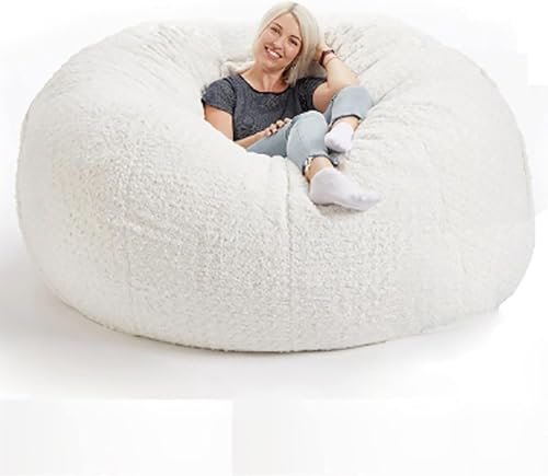 Großer Sitzsack, Riesige Schaumgefüllte Möbel Maschinenwaschbare Bezüge, Großer Runder Weicher, Flauschiger Kunstpelz-sitzsack Lazy Sofa Bettbezug, 2, 6ft von Generic