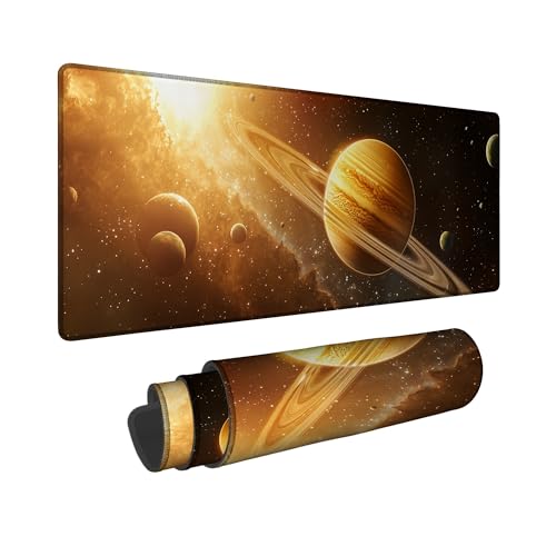 Großes Gaming-Mauspad mit goldenem Planeten-Design, genähter Rand, Gummi, rutschfest, waschbar, Gaming-Mauspad für Zuhause und Büro, Computer, Laptop, 40,6 x 91,4 cm von Generic