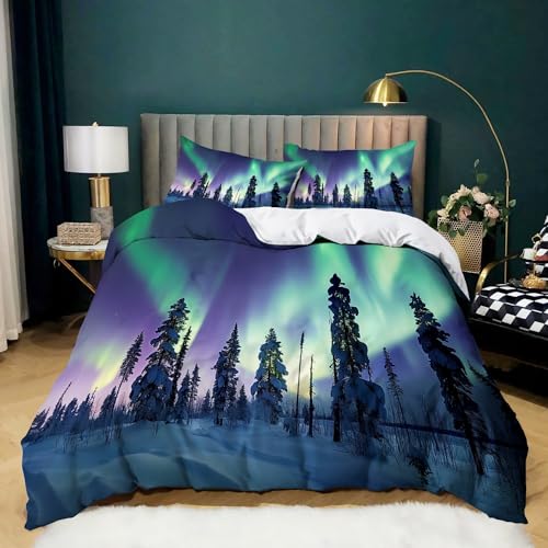 Nordlichter Kiefernwald Bettwäsche 135 x 200 cm, Weiche Flauschige Microfaser Bettwäsche - Grün 3 Teilig Bedrucktes Bettbezug Set Enthält 1 Bettbezug & 2 Kissenbezug Nordlichter Kiefernwald Bettwäsche 135 x 200 cm, Weiche Flauschige Microfaser Bettwäsche - Grün 3 Teilig Bedrucktes Bettbezug Set Enthält 1 Bettbezug & 2 Kissenbezug von Generic