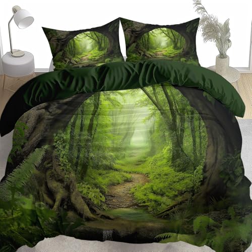 Bettwäsche Alte Bäume, Mikrofaser Polyesterfaser Grün Bettbezüge 135 x 200 cm mit Reißverschluss - Schlafzimmer Dekor für Kinder Jungen Mädchen Erwachsene Bettwäsche Alte Bäume, Mikrofaser Polyesterfaser Grün Bettbezüge 135 x 200 cm mit Reißverschluss - Schlafzimmer Dekor für Kinder Jungen Mädchen Erwachsene von Generic