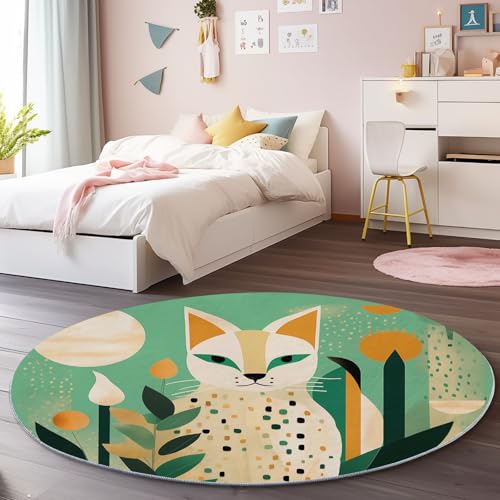 Grün Orange Runder Teppich 180 cm, Weich Kurzflor Rutschfester Abstrakt Kätzchen Blätter Bedruckter Waschbar Runder Teppich - für Schlafzimmer Flur Wohnzimmer Couchtisch Grün Orange Runder Teppich 180 cm, Weich Kurzflor Rutschfester Abstrakt Kätzchen Blätter Bedruckter Waschbar Runder Teppich - für Schlafzimmer Flur Wohnzimmer Couchtisch von Generic