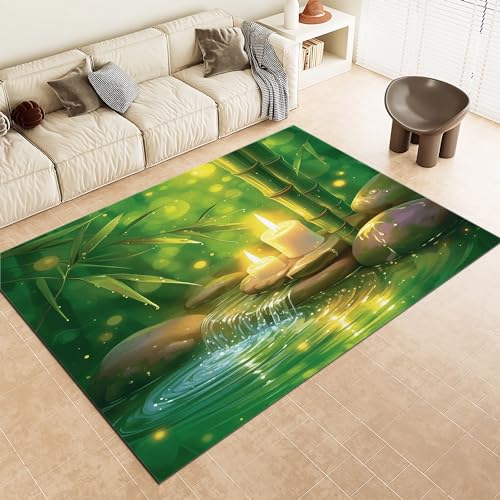 Grün Rechteck Kurzflor Teppich, Pflanze Bambus Kerze Waschbar, rutschfest, Weich Teppiche - Perfekt für Wohnzimmer, Esszimmer, Kinderzimmer, Schlafzimmer 60x90cm von Generic