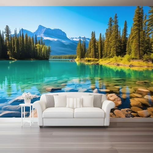 Grün See Fototapete 350 x 256 cm Natur See Berge Thema Wandbild Wohnzimmer Schlafzimmer Wandtapete, Vlies Tapete UV-Beständig Geruchsfrei Montagefertig von Generic