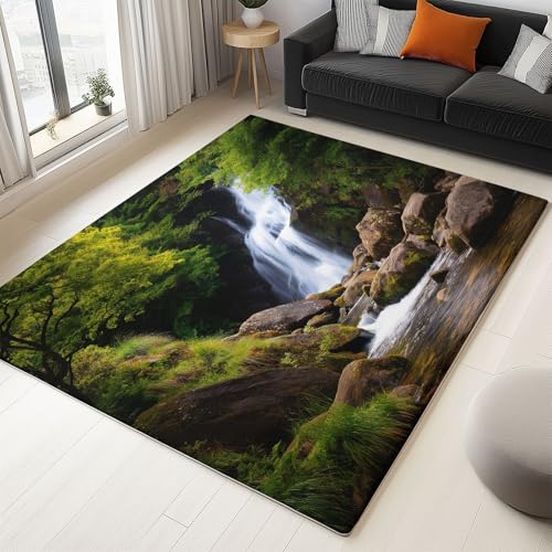 Grün Weich Kurzflor Teppich 120 x 170 cm, Rutschfester Wurfteppich mit Mystisch Natur Wasserfall Muster – Pflegeleicht für Büro und Esszimmer Grün Weich Kurzflor Teppich 120 x 170 cm, Rutschfester Wurfteppich mit Mystisch Natur Wasserfall Muster – Pflegeleicht für Büro und Esszimmer von Generic