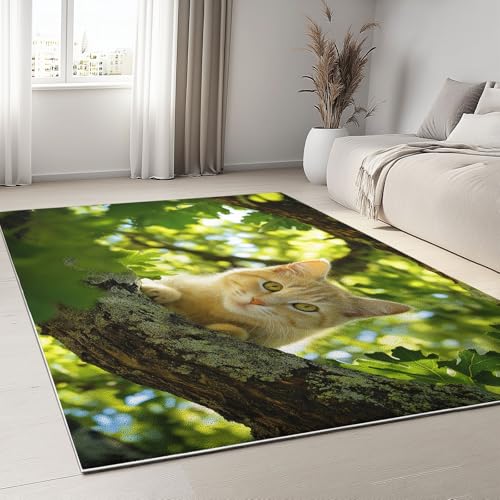 Grün Weich Kurzflor Teppich 140 x 200 cm, Rutschfester Wurfteppich mit Natur Süß Tiere Katze Muster – Pflegeleicht für Büro und Esszimmer Grün Weich Kurzflor Teppich 140 x 200 cm, Rutschfester Wurfteppich mit Natur Süß Tiere Katze Muster – Pflegeleicht für Büro und Esszimmer von Generic