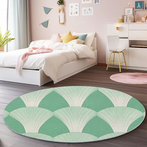 Grün Weiß Runder Teppich 150 cm, Weich Kurzflor Rutschfester Geometrie Fächerförmig Kurve Bedruckter Waschbar Runder Teppich - für Schlafzimmer Flur Wohnzimmer Couchtisch Grün Weiß Runder Teppich 150 cm, Weich Kurzflor Rutschfester Geometrie Fächerförmig Kurve Bedruckter Waschbar Runder Teppich - für Schlafzimmer Flur Wohnzimmer Couchtisch von Generic