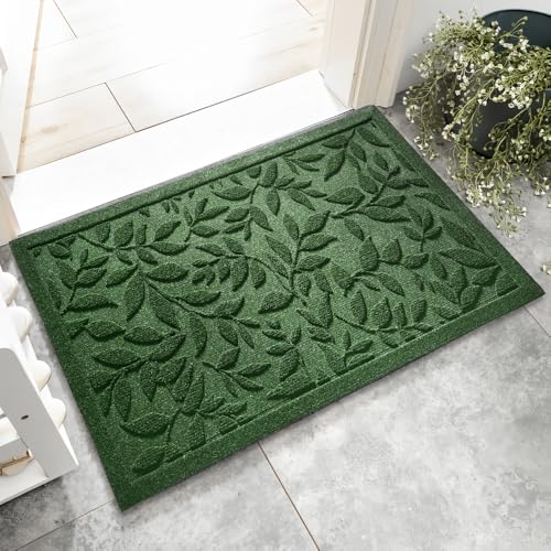 Grüne Blätter Fußmatte Innen Und Außen, Mit Anti-Rutsch-Funktion Schmutzfangmatte, Robust Und Strapazierfähig Fussmatte Aussen Aus Gummi, (Grün, 45X75CM) von Generic