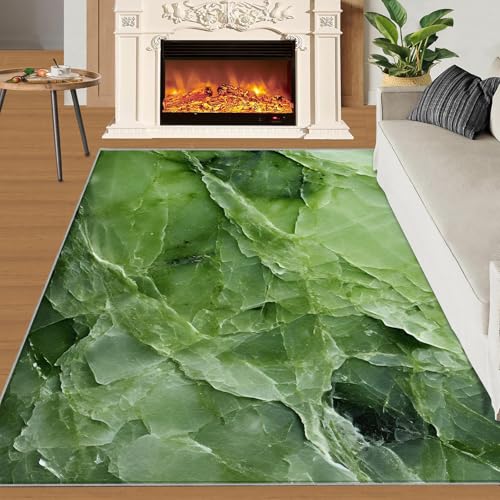 Grüner Marmor Teppich Grüne Textur Schlafzimmerteppiche Moderner Stil Jade-Kunst 140x200 Rug Marmor Vorleger Maschinenwaschbarer Rutschfester Teppich Für Stark Frequentierte Bereiche von BEQUTIY