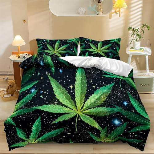 Grünes Cannabisblatt Bettwäsche Bettbezug 135 x 200 cm Bequem Bettdecke CoverTeilig Grün Weiche Mikrofaser Bettbezug mit Reißverschluss und 2 Kissenbezug 80x80cm Grünes Cannabisblatt Bettwäsche Bettbezug 135 x 200 cm Bequem Bettdecke CoverTeilig Grün Weiche Mikrofaser Bettbezug mit Reißverschluss und 2 Kissenbezug 80x80cm von Generic