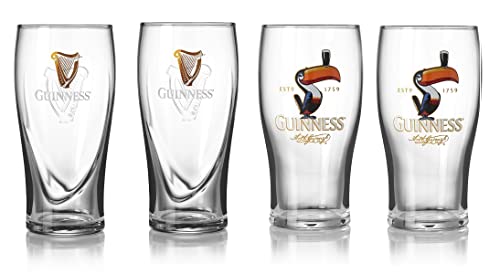 Guinness Offizieller Merchandise, Schwerkraft- und Tukkan-Designs, 4 Pint-Gläser von Generic