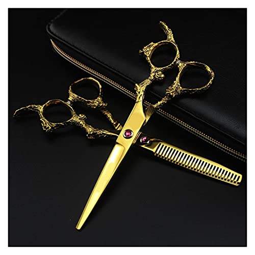Haarschere 6-Zoll-Goldene Friseur-Schere-Set, Friseurschere und dünnschere Drachengriff Dekorative Friseurschere(Set add bag) von Generic